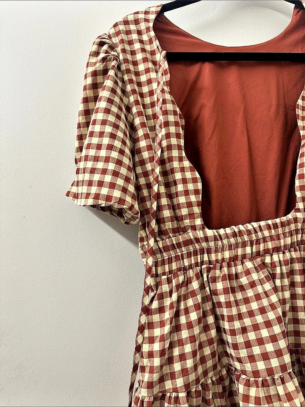 En Saison Gingham Puff Sleeve Midi Dress in brown & Cream Size XS  ‌ - Picture 5 of 6